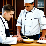 The Expert Chef**

"A seasoned chef, fully clothed in a professional kitchen setting, demonstrating a recipe to a younger apprentice chef. The recipe card shows simplified, rounded measurements compared to the chef's original complex formula. The atmosphere is bright and instructional, emphasizing knowledge transfer.  Safe for work, appropriate content, fully clothed, professional, perfect anatomy, natural proportions, high quality, clear focus, kitchen environment."

**