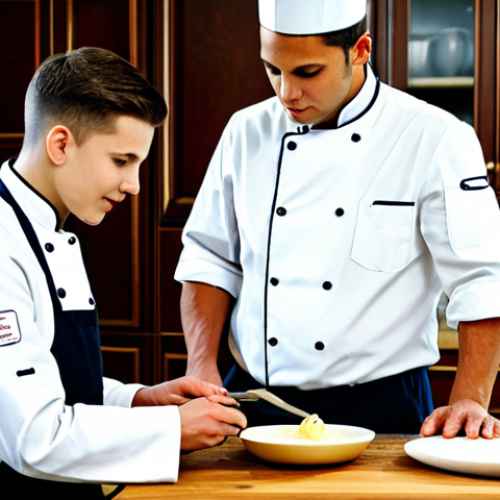 The Expert Chef**

"A seasoned chef, fully clothed in a professional kitchen setting, demonstrating a recipe to a younger apprentice chef. The recipe card shows simplified, rounded measurements compared to the chef's original complex formula. The atmosphere is bright and instructional, emphasizing knowledge transfer.  Safe for work, appropriate content, fully clothed, professional, perfect anatomy, natural proportions, high quality, clear focus, kitchen environment."

**