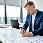 **

"A professional Polish architect, fully clothed in modest business attire, reviewing blueprints in a bright, modern Warsaw office. Natural light, perfect anatomy, correct proportions, well-formed hands, proper finger count, natural pose, safe for work, appropriate content, professional, family-friendly."

**