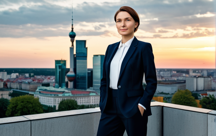 **
"A professional businesswoman in a stylish, fully clothed business suit, standing confidently in front of the Warsaw skyline at sunset, appropriate attire, safe for work, perfect anatomy, correct proportions, natural pose, professional photography, high quality, family-friendly, modest clothing."
**