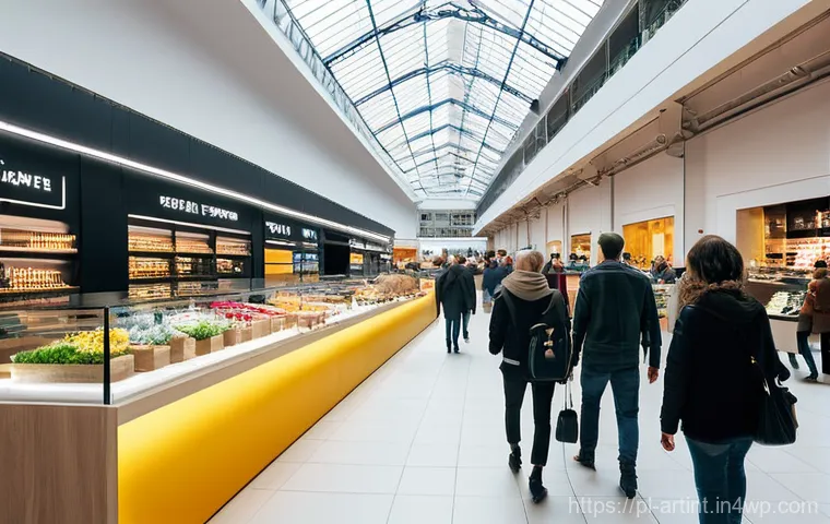 AI 최적화를 위한 비지도 학습 기법 - **Prompt:** A bustling, modern indoor marketplace in Warsaw, reminiscent of Hala Koszyki, filled wit...