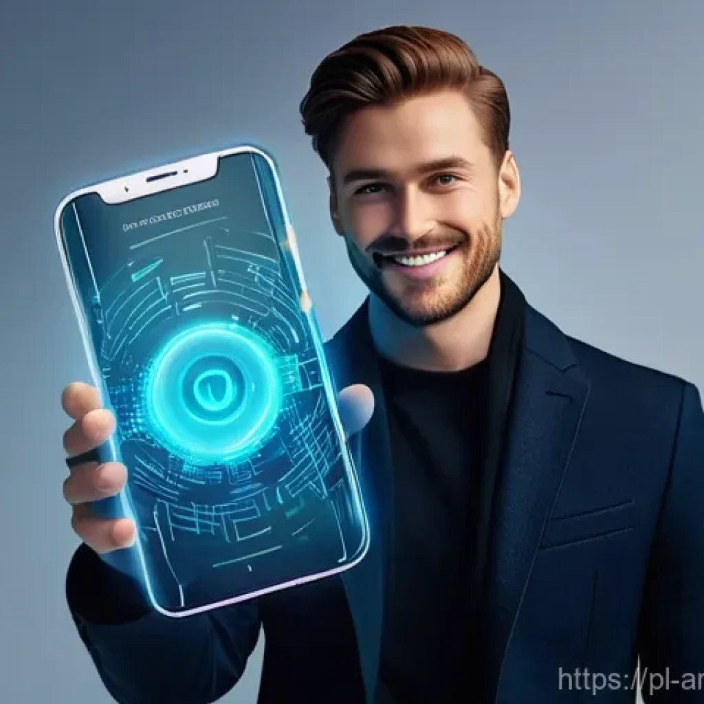 온디바이스 AI의 하드웨어 최적화 사례 - **On-Device AI and Privacy Shield:**
A vibrant, medium shot of a young adult, fully clothed in m...