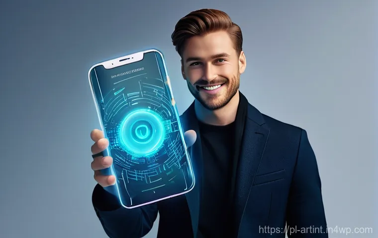 온디바이스 AI의 하드웨어 최적화 사례 - **On-Device AI and Privacy Shield:**
A vibrant, medium shot of a young adult, fully clothed in m...