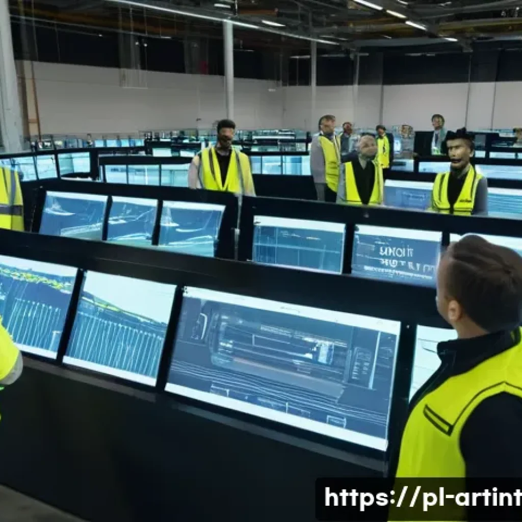 온디바이스 AI의 비즈니스 적용 사례 분석 - **Prompt:** A dynamic, high-angle shot capturing a bustling, modern Polish logistics warehouse or a ...