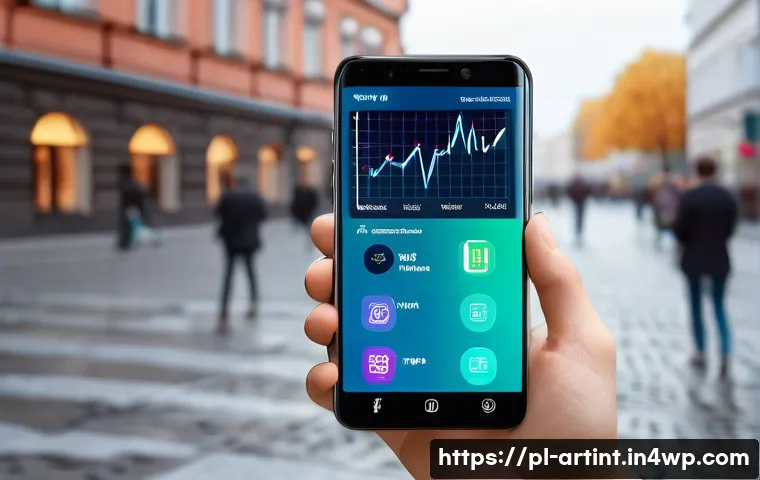 온디바이스 AI의 작업 부하 분산 기법 - A modern smartphone display showcasing a dynamic resource allocation interface with colorful graphs ...