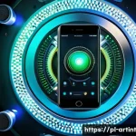Home 19 온디바이스 AI에서의 노이즈 감소 기법 - A modern smartphone interior showcasing a dedicated digital signal processor (DSP) chip glowing soft...