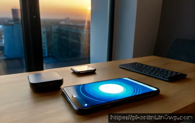 Home 17 온디바이스 AI의 분산 학습 기법 - Photorealistic modern Warsaw home office, a Polish family’s smartphone, laptop, and smartwatch resti...